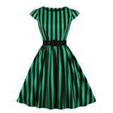 Retro Rockabilly Women O Neck Polka Dot Vintage Dress with Belt A Line Cap Sleeve Black White Plaid Print Pin Up