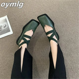 leather shoes women's spring 2022 new all-match fashion square head flat bottom shallow mouth single shoes lazy