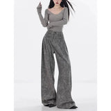 Autumn/Winter New Grey Wide Leg Jeans Women's High Waisted Slimming Loose Straight Leg