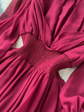 Vintage Purple/Green/Orange Women Draped Long Dress Elegant Ruffle Collar Hollow Out High Waist A-Line Vestidos