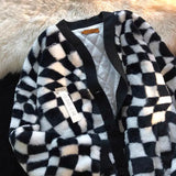 checkerboard plaid lamb wool design sense jackets for women Y2K winter loose baseball padded jackets for women winter