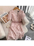 Dress Women's Clothes Fashion V-neck Hollow Out Short Sleeve Slim Summer Pink Mini Dress Lady Casual Mujer Fairy
