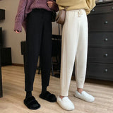 Zingj Waist Korean Version Of Knitted Grandma Pants Female Autumn New Web Celebrity Casual Bundle Foot Harun Pants Wet Line Radish Pants-Outfit