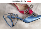 Onlymaker Women Pointed Toe Elegant Sandals Crystal Butterfly-knot Ankle Strap Buckle Thin High Heels Wedding Party Dress