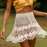 Queens Summer Fashion Hand Weaving Women Solid Sexy Hollow Out Beach Belt Bohemian Mini Skirts Ladies Boho