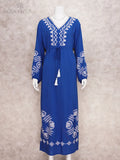 Elegant Embroidered Kaftan Plus Size Belted Maxi Dress Tunic Summer Clothing For Women Beach Wear Tunic Long Dresses
