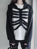 Women's Y2K Goth Cutout Zip-up Sweatshirt Grunge Long Sleeve Punk Harajuku Unisex Hooded Skeleton Hollow