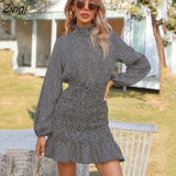 vintage elegant print dress for womens 2021 new polka dot long-sleeved ruffled High Waist Pack Hip dresses women