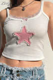 Sweet Chic Cute Strap Mini Camis Tops Star Patched Lace Trim Summer Crop Top Female Korean Style Slim Y2K Retro