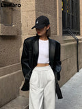 Autumn Black Brown Soft Pu Leather Blazer Women Shoulder Pads Long Sleeve Single Breasted Loose Casual Korean
