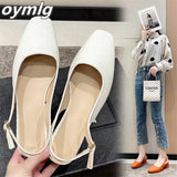 middle heel sandals women's thick heel square toe 2022 summer new fashion back empty shoes orange