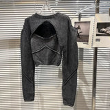 2022 Autumn New Arrivals Long Sleeve Faux Denim Color Shawl Pullover Sweater Knitted Tank Top Two Piece Set