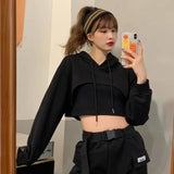 Women Cropped Hoodie Korean Clothing Solid Long Sleeve Loose Y2k Women's Sweatshirt Harajuku Hoodie Fashion Short Women