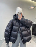 Duck Down Jacket Women Fall Winter 2023 New Long Sleeve Thicken Warm Loose Puff Jackets Chic with Hood Feather