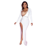 Fashion Elegant Club Party High Split Dresses Sexy 2 Piece Women Bodysuit Topsirregular Skirt Dress Matching