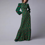 Vintage Print Flare Sleeve Tunic Maxi Dress 2022 Summer Women Beach Wear Crew Neck Club Party Long Dresses Vestidos