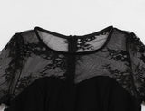 Mesh Black Gothic Dress Women Sexy Half Sleeve Round Neck Patchwork Perspective Party Swing Vintage