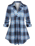 Tops Turn-Down Collar Size Plaid Tunic Autumn Female Long Shirts Streetwear Casual Loose Women Tee T