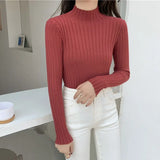 Sweater Women's Fashion Autumn Slim-fit Turtleneck Sweater Soft Solid Slim Pullovers Female All-match Knitted