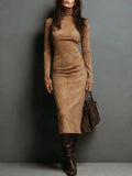 Retro High-Necked Dress In Autumn 2025 Solid Color With Low-Sleeved