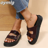 Summer New Large Size Outer Wear Thick Bottom Solid Color Metal Belt Buckle Open Toe Casual Sandals And Slippers For