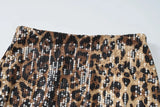 Leopard Print Sequin Backless Halter Top and Mini Skirt Two Piece Set- Outfit