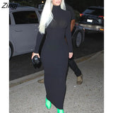 Fall Winter Black Maxi Dresses For Women 2022 Streetwear O Neck Long Sleeve Basic Long Dress Ladies Green Bodycon