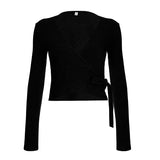 Solid Wrap Around Top And Drawstring Pants Set-Outfit