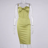 High Quality Satin Spaghetti Strap Bodycon Dress For Women Summer Sleeveless Backless Double Layer Party Club