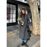 Long Wool Blends Coats Women Streetwear Black Blazer Korean Quilted Woolen Jackets Winter Elegant Overcoat Thick
