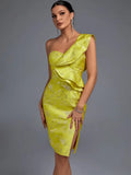 Shoulder Party Dress 2022 Women Yellow Bodycon Dress Elegant Sexy Ruffle Evening Club Dress High Quality Summer