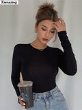 Women Long Sleeve T-Shirts Spring Female Solid O-Neck Slim Casual Soft Tops Ladies Fashion Clothing