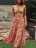 Queens 2022 Floral Print Sexy Women Wrap Tops and Maxi Skirt Boho Sets Beach Summer 2 Pieces