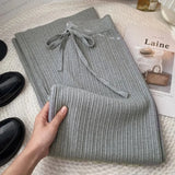 Quality Soft Knitted Wide Leg Pant 2023 Winter Thicken Warm Knitwear High Waist Drawstring Knitting Pants Koean Casual
