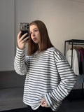 Spring And Summer New Striped T-Shirt Women Simple Leisure Loose Thin Sleeve Long-Sleeved