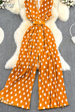 Red/Purple/Orange Polka Dot Pleated Jumpsuits Women Elegant V-Neck Sleeveless High Waist Wide Leg Loose Romper