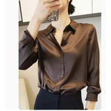 Fashion Satin Loose Silk Shirt Female Button Up White Top Femme OL Professional Dress Shirt Lady Clothes Blusas