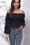 Long Sleeve White Shirt Casual Chiffon Blouse Sweet Front Tie Back Rubber Band Pleated Slash Neck Tops Elegant New