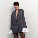 Style Splicing Free Hot Treatment Striped Small Blazer Female High-End
