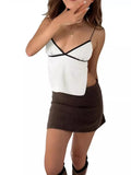 Hot Dew Back Nine-Point Blouse Summer Sexy Strap Fine Shoulder Strap Sling Cute Mini