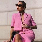 Casual Crop Coat Women Elegant Single Breasted Pockets Slim Office Ladies Tweed Jacket Chic Tops Vintage Spring