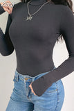 Casual Solid Skinny Turtleneck Long Sleeve Bodysuit Warm Basic Woman Body Fall Winter High Neck Sheer Bodysuits