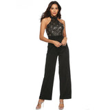 Black Sequins splice summer bodysuit women one piece body femme Halter vintage jumpsuit elegant Nightclub overalls 2020