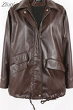 Spring Autumn Oversized Casual Waterproof Black Soft Pu Leather Jacket Women with Drop Shoulder Long Sleeve Fashion