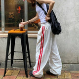 Y2K Striped Sweatpants Women Oversized Cargo Pants Streetwear Baggy Wide Leg Joggers Bf Hip Hop Casual Sports Trousers