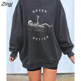 Better Funny Skull Print Women Sweatshirts Drop Shoulder Pullovers Vintage Sweatshirt Casual Loose Harajuku Fun