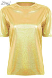 O-neck Short Sleeve Tops Summer Women Clothing 2023 New Solid Color Temperament Shirt Bright Blouse Blusa Mujer