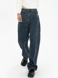 Buy Funny Women Jeans Streetwear Casual High Waist Pants Korean Fashion Dark Blue Straight Jeans Loose Y2k Female