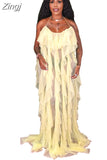 Sexy Mesh Beach Maxi Dresses Women Spaghetti Strap Ruffle Robe Swimwear Summer New Fashion Backless Swimsuit Cover