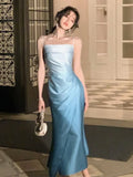 Women's Retro Elegant Sleeveless Spaghetti Strap Party Prom Wedding Dress Chic Skinny Mid Length Vestidos Women's
